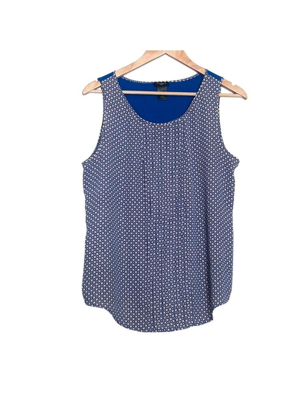Ann Taylor Petite Sleeveless Dot Front / Solid Back Blouse Size LP Blue White